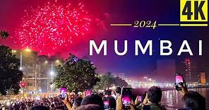 Mumbai New Year Night View At Marine Drive 2024 - 4K ULTRA HD City Walking Tour