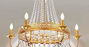 TOCHIC French Empire Crystal Chandelier, 6-Light Modern Gold Chandelier for Dining Room, Hanging Ceiling Luxury Light Fixture for Bedroom, Living Room, Kitchen Island, Hallway, Foyer, 31.5" W x 38" H
