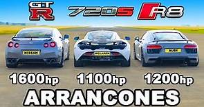 1200hp Audi R8 vs 1600hp GT-R vs 1100hp McLaren 720S: ARRANCONES