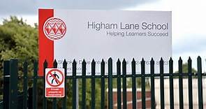 The scene outside Higham Lane School where a shotgun was recovered today