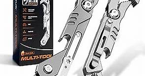 EDC Multitool 7 in 1 with knife, Wrench, Folding Knife, Screwdriver, Bottle Opene, Ruler, Urgent Car Window Breaker and Seatbelt Cutter, EDC Pocket Multi Tool for Gifts for Men (Bright silver)