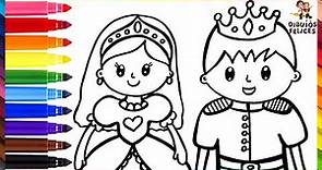 Dibuja y Colorea Una Princesa Y Un Príncipe 👸💗🤴🌈 Dibujos Para Niños