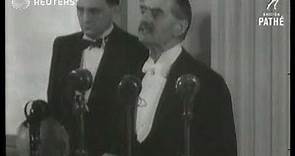 British Prime Minister Neville Chamberlain delivers speech at 50th anniversary banquet of ...(1938)
