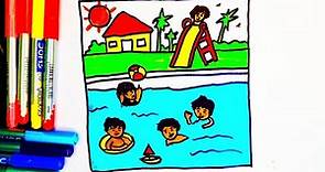 How to draw a swimming for kids | swimming pool drawing | How to draw swimming | easy drawing