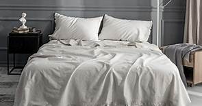 KING LINENS Belgian Linen Sheet Set with Ruffles - 4 Pieces