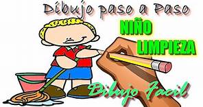 COMO DIBUJAR NIÑO HACIENDO LIMPIEZA EN EL HOGAR PASO A PASO / CHILD DOING CLEANING