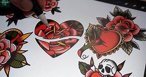 5 Easy Heart and Roses Designs | How to Draw a Tattoo Design