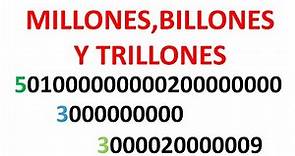 El millón, el billón y el trillón. Lectura de millones, billones y trillones. Números muy grandes.
