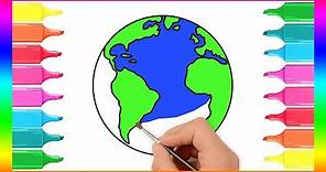 Learn How to Draw and Colour an Earth Globe | Coloring page for kids