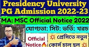 Presidency University Kolkata PG Admission 2022-23: MSC: MA: official: Presidency University PG 2022