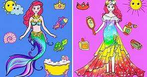 Paper Dolls Dress Up - Mermaid Princess Seven Colors Dress Handmade - Barbie Story & Crafts