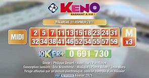 Tirage du midi Keno gagnant à vie® du 21 février 2021 - Résultat officiel - FDJ