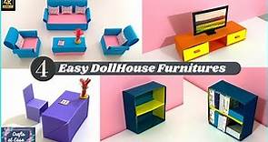 4 DIY Dollhouse Furnitures | How to make dollhouse Furniture easily at Home | Crafts At Ease