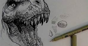 Pen and Ink Drawing Tutorials | How to draw a T-rex Dinosaur