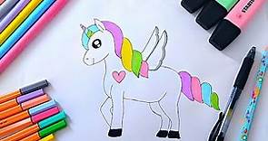Como dibujar un unicornio lindo || Colorear un unicornio fácil y divertido || Dibujo fácil 🥰