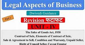 Revision फटाफट | The Sale of Goods Act, 1930, Unpaid Seller, Right of Unpaid Seller, Caveat Emptor