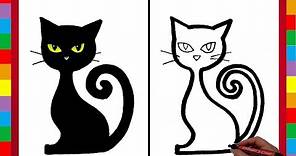 Como Dibujar un Gato Negro / How to draw a black cat (DibujaryCrear)