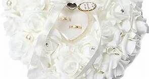 Wedding Ring Pillow, White Ring Polypropylene Pillow Lace Crystal Rose Wedding Heart Ring Box Ring Holder