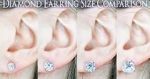 Earring Diamond Size Comparison. 1 Carat on the Ear vs .25 to 4 Ct. .33 .4 .5 .66 .75 .8 .9 1/2