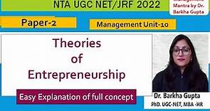 Theories of Entrepreneurship, Entrepreneurship Development, NTA UGC NET/JRF, MBA,BBA, Dr. Barkha