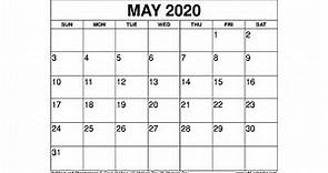 Free Printable May 2020 Calendar - Wiki-Calendar.Com