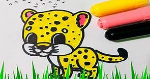 como dibujar y colorear un jaguar kawaii paso a paso en español