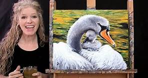 Learn How to Paint MOM AND BABY SWAN with Acrylic - Paint and Sip at Home - Step by Step Tutorial