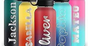 Personalized Water Bottles for Kids, 18 oz Custom Name Water Bottle With Straw, Insulated Stainless Steel Reusable Waterbottle Gifts for School Girls Boys Men Women - Ombre Color