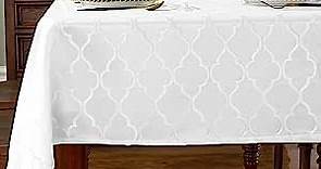 Jacquard Tablecloth Rectangle Damask Pattern Table Cloth Spillproof Wrinkle Resistant Oil Proof Polyester Table Cover for Indoor and Outdoor Use (Rectangle/Oblong, 52" x 70" (4-6 Seats), White)