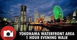 Walking in Yokohama, Japan - 1 hour waterfront evening walk - 4K 60 FPS