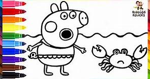 Dibuja y Colorea A Peppa Pig Y Un Cangrejo En La Playa 🐷🦀🌞🏖️ Dibujos Para Niños