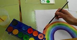 Como pintar con acuarela para niños. Arco iris. Muy basico.Clase primero y segundo de primaria