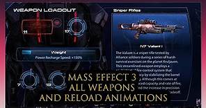 Mass Effect 3 All Weapons and Reload Animations (Base Shooting Damage Examples)