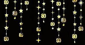 Gold 80th Birthday Decorations Number 80 Circle Dot Twinkle Star Garland Metallic Hanging Streamer Bunting Banner Backdrop for Women Mens Cheers to 80 Years Old Birthday Anniversary Party Supplies