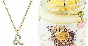 ZINCGE Leo Zodiac Gift Set for Women, Leo Soy Scented Candle, Leo Necklace Pendant for Women, Zodiac Sign Crystal Candle Gifts Set, January February Astrology Gifts, Birthday Candle Gift Set