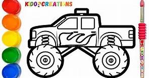 How to Draw a Monster Truck and Coloring for Kids - Learn to draw Monster Truck Tutorial