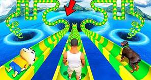 SHINCHAN AND FRANKLIN TRIED THE IMPOSSIBLE TRIPLE WATER SLIDE ZIGZAG MAZE CURVY CHALLENGE GTA 5