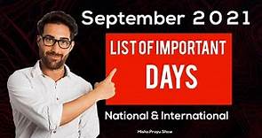 September 2021: Full List of important National and International Days | Special days in September