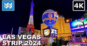 [4K] Las Vegas Strip at Night 2024 FULL Walking Tour Vlog & Travel Guide - Treadmill Workout