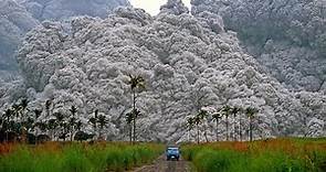 The powerful eruption of the most active volcano Sakurajima in Kyushu, Japan