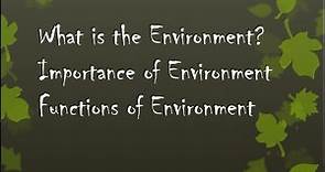 What is the Environment?|Importance of Environment|Functions of Environment