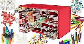 Kraftic Arts and Crafts Supplies Set for Kids Ages 4-8, Giftable Craft Organizer Box with 2000+ Pcs DIY Art Supplies for Toddlers, School Projects, and Homeschool - Red