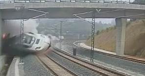 The moment of impact: Terrifying CCTV of Spain train crash near Santiago de Compostela