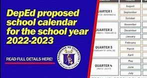 Proposed DEPED School Calendar for SY 2022-2023