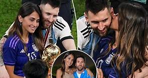 Lionel Messi’s wife, Antonela Roccuzzo, kisses him after Argentina’s World Cup win