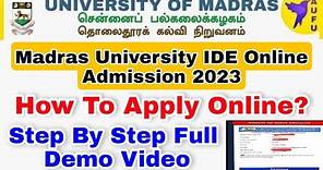 Madras University Distance Education Online Admission 2023-How to apply online demo Video 👍