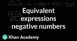 Equivalent expressions with distribution and negative numbers | 7th grade | Khan Academy