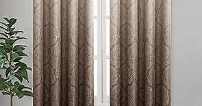 DWCN Ombre Blackout Curtains for Bedroom - Damask Patterned Thermal Insulated Energy Saving Grommet Curtains for Living Room, Set of 2 Gradient Window Curtain Panels, 52 x 84 Inches Long, Brown