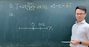 109指考物理補考詳解05-一力常數為1 00N:m的彈簧，一端固定在牆上，另一端連結質量為1 00kg的質 點 ， 且 質 點 在 光 滑 水 平 面 上 作 一 維 簡 諧 運 動 ， 以 x代