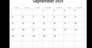 Free September 2021 Editable Calendar with Holidays